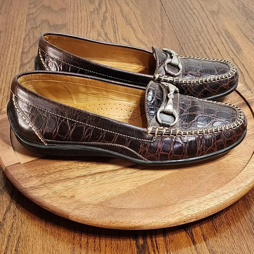 Martin Dingman Shoes Mens Size 8.5 M Brown Leather Bit Loafer Croc Driving Moc